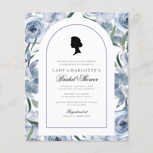 Budget Floral Dusty Blue Bridal Shower Invitation Flyer (Front)