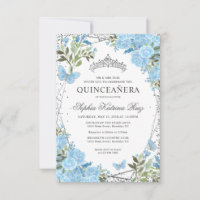 Budget Floral Dusty Blue Silver Tiara Quinceañera