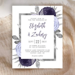 Budget Floral Dusty Purple Silver Wedding Invite