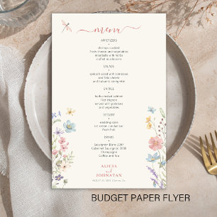 Budget floral elegant wedding menu flyer