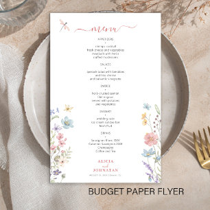 Budget floral elegant wedding menu flyer