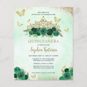Budget Floral Emerald Green Gold Tiara Quinceañera