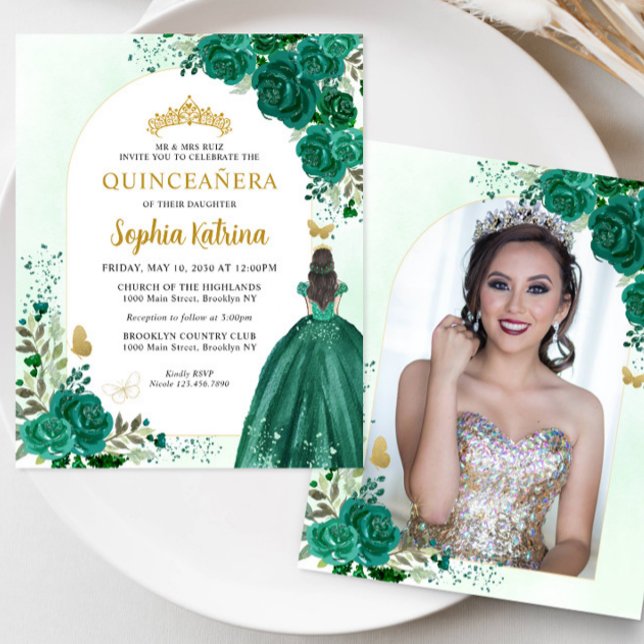 Budget Floral Emerald Green Princess Photo Quince (Creator Uploaded)
