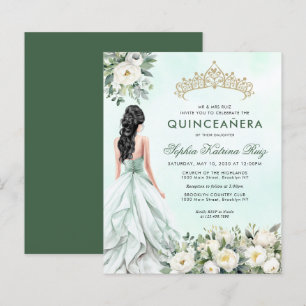 Budget Floral Emerald Green Princess Quinceañera