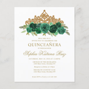 Budget Floral Emerald Green Tiara Quinceañera Flyer