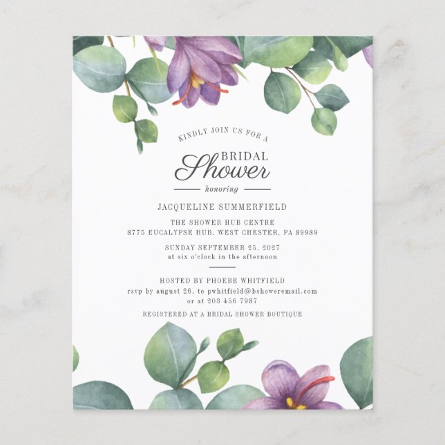 Budget Floral Eucalyptus Bridal Shower Invitation (Front)