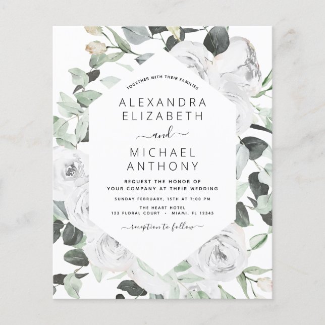 Budget Floral Eucalyptus Greenery Wedding Flyer (Front)