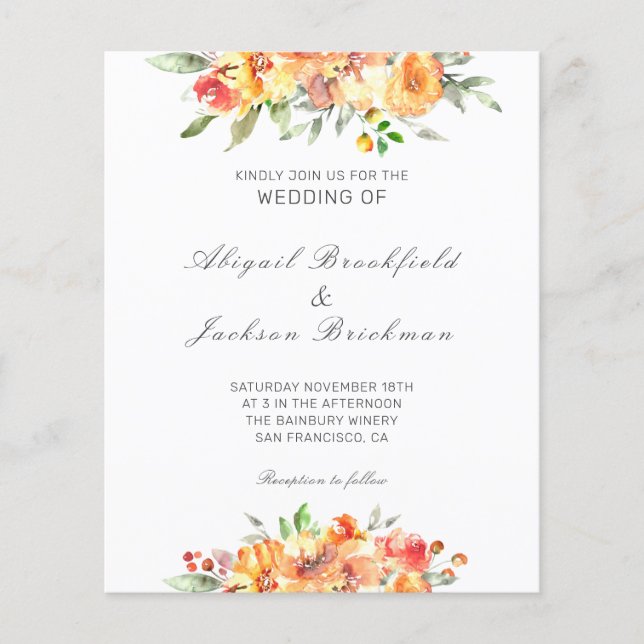 Budget Floral Fall Wedding Invitation (Front)