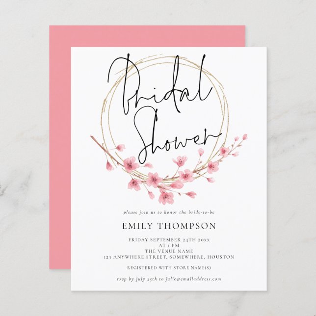 Budget Floral Frame Bridal Shower Invitation (Front/Back)