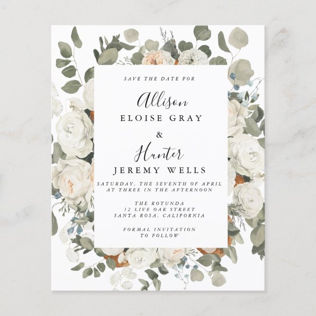 Budget Floral Frame Save the Date Flyer (Front)