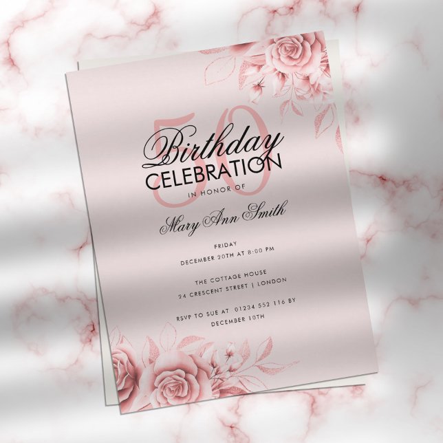 Budget Floral Glam Birthday Party Rose Gold Blush Postcard (Creator Uploaded)