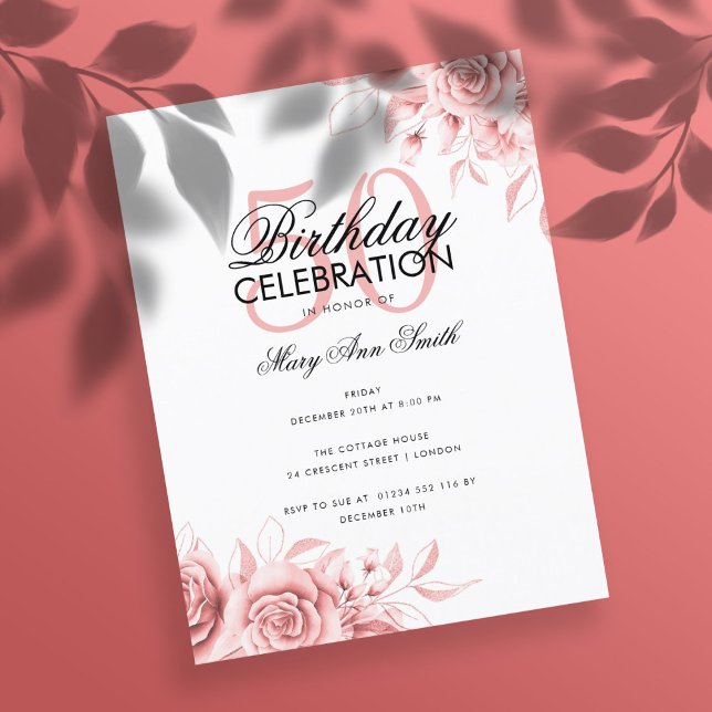 Budget Floral Glam Birthday Party Rose Gold Postcard (Creator Uploaded)