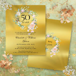 Budget Floral Gold 50th Anniversary Invitation<br><div class="desc">Featuring a delicate watercolor floral greenery garland on a gold foil background,  this chic botanical 50th wedding anniversary invitation can be personalised with your special anniversary information. The reverse features a matching floral garland framing your anniversary dates in elegant text on a golden background. Designed by Thisisnotme©</div>