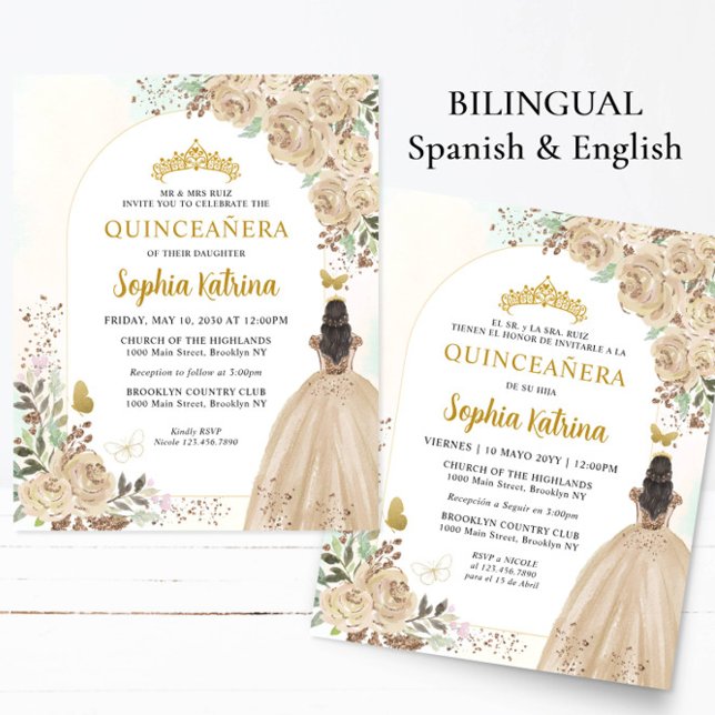 Budget Floral Gold BILINGUAL Spanish Quinceanera (Creator Uploaded)