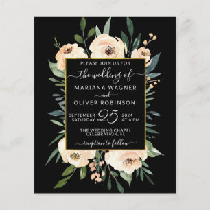Budget Floral Gold Black Wedding Invitation Flyer