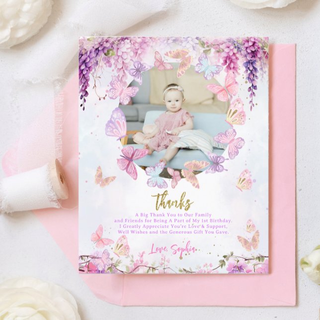 BUDGET Floral Gold Butterfly Kids Birthday Photo (Creator Uploaded)