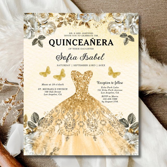Budget Floral Gold Butterfly Princess Quinceanera (Creator Uploaded)