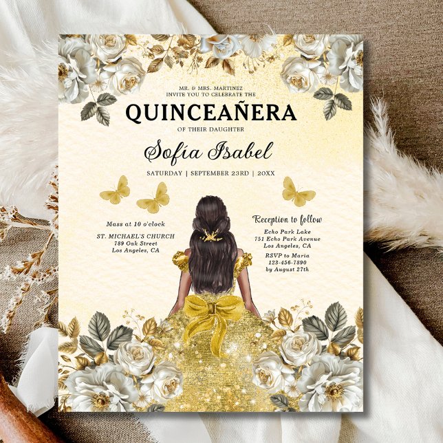 Budget Floral Gold Butterfly Princess Quinceanera Flyer (Creator Uploaded)