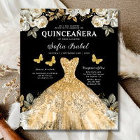 Budget Floral Gold Butterfly Princess Quinceanera