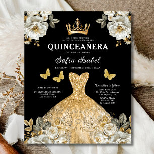 Budget Floral Gold Butterfly Princess Quinceanera Flyer