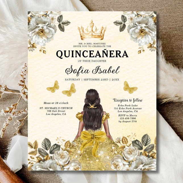 Budget Floral Gold Butterfly Princess Quinceanera Flyer (Creator Uploaded)