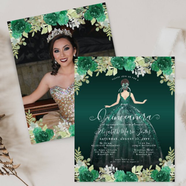 Budget Floral Green Dress Gown Photo Quinceanera (Creator Uploaded)