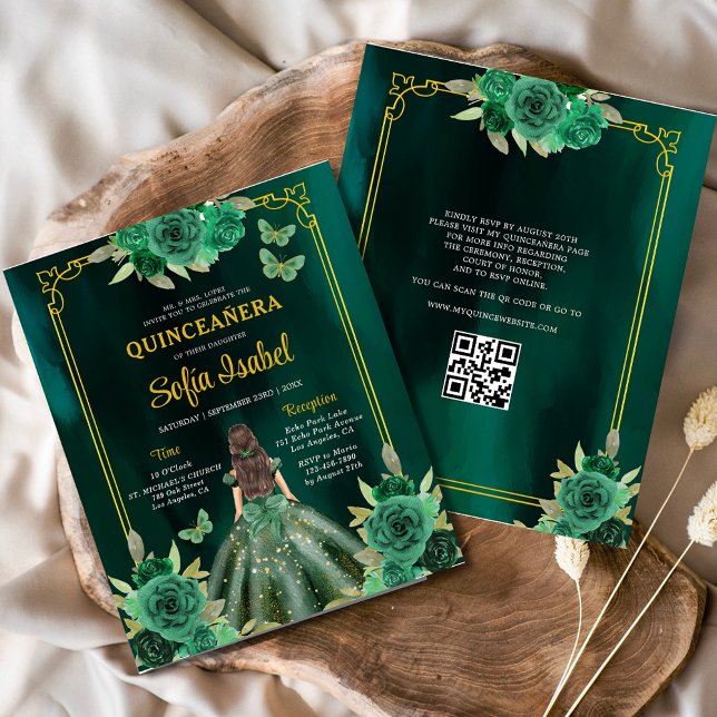 Budget Floral Green Gown Dress QR Code Quinceanera (Creator Uploaded)