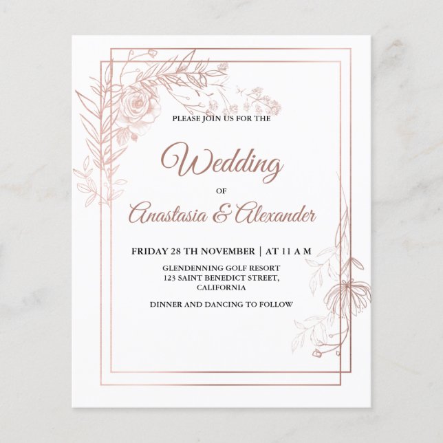 Budget/Floral & Greenery/Wedding Invitation. Flyer (Front)