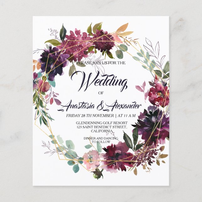 Budget/Floral & Greenery/Wedding Invitation. Flyer (Front)