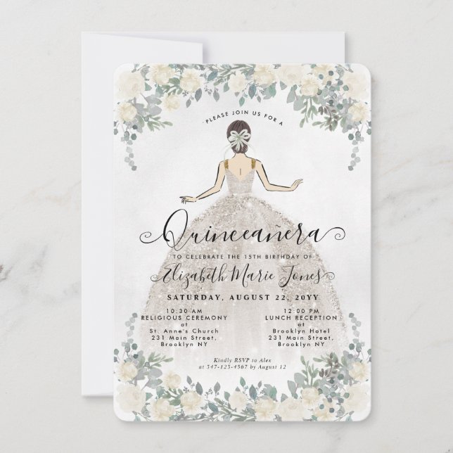 Budget Floral Ivory Princess Birthday Quinceanera Card (Front)