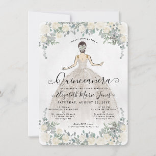Budget Floral Ivory Princess Birthday Quinceanera Card