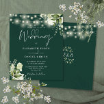 Budget Floral Lights Emerald Wedding Invitation<br><div class="desc">This elegant emerald green wedding invitation,  featuring pretty string lights and floral greenery,  can be personalised with your information in chic typography with your monogram initials on the reverse. Designed by Thisisnotme©</div>