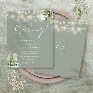 Budget Floral Lights Sage Green Wedding Invitation