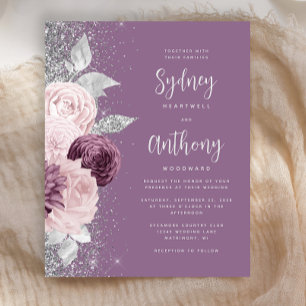 Budget Floral Mauve Silver Calligraphy Wedding