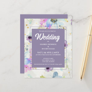 Budget Floral Mauve Watercolor Wedding Invitation