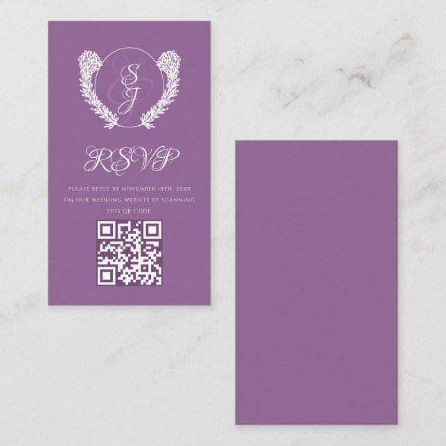 Budget Floral Monogram Lavender QR Code Wedding  Enclosure Card (Front/Back)