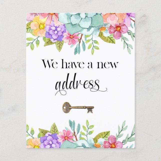 Budget Floral New Home Address Moving Announcement (Front)