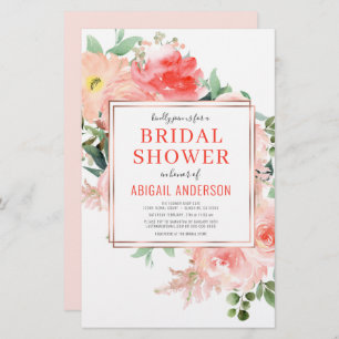 Budget Floral Peach Bridal Shower Invitation