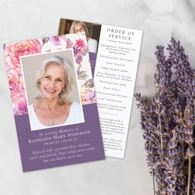 BUDGET Floral Peony Photo Memorial Service Program (Creator Uploaded)