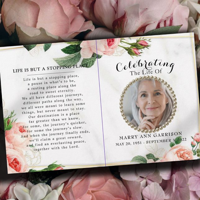 Budget Floral Photo Celebration of Life Program (Creator Uploaded)