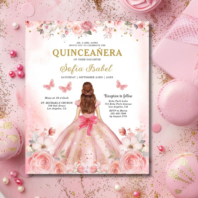 Budget Floral Pink Bilingual Spanish Quinceanera (Creator Uploaded)
