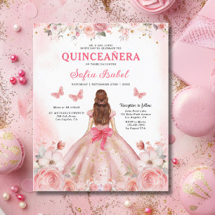 Budget Floral Pink Bilingual Spanish Quinceanera Flyer