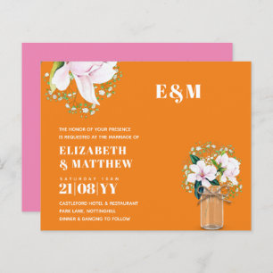 BUDGET Floral Pink Magnolias Green Wedding Invite