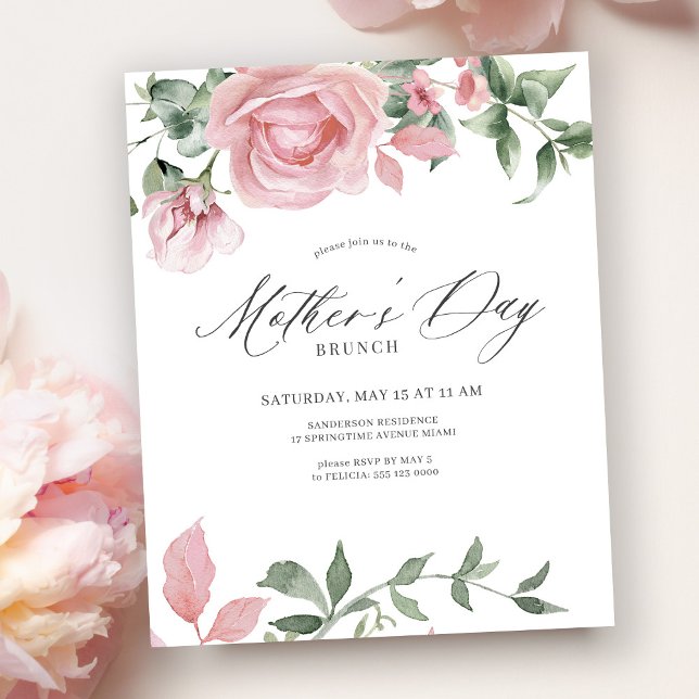 Budget floral pink Mothers Day brunch invitation (Creator Uploaded)
