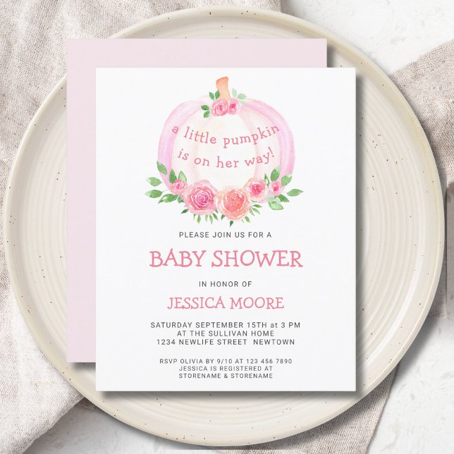Budget Floral Pink Pumpkin Baby Shower Invitation (Creator Uploaded)