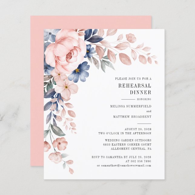 Budget Floral Pink Rehearsal Dinner Invitation (Front/Back)