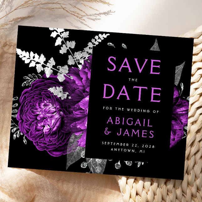 Budget Floral Plum Silver Wedding Save the Date (Creator Uploaded)