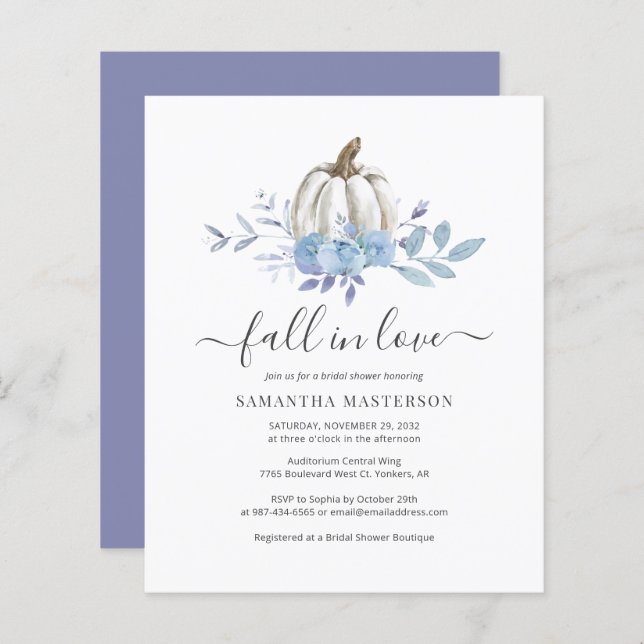 Budget Floral Pumpkin Fall Bridal Shower Invite (Front/Back)