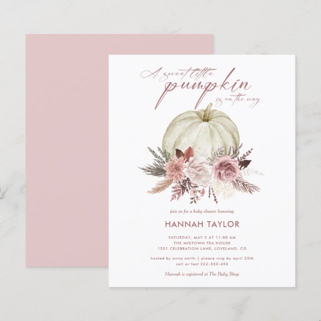 Budget Floral Pumpkin Girl Baby Shower Invitation (Front/Back)