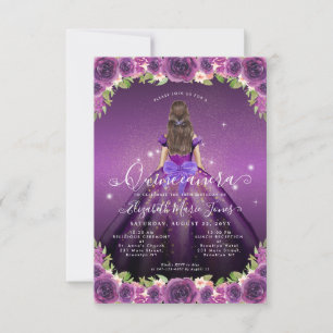 Budget Floral Purple Gold Princess Quinceanera Card